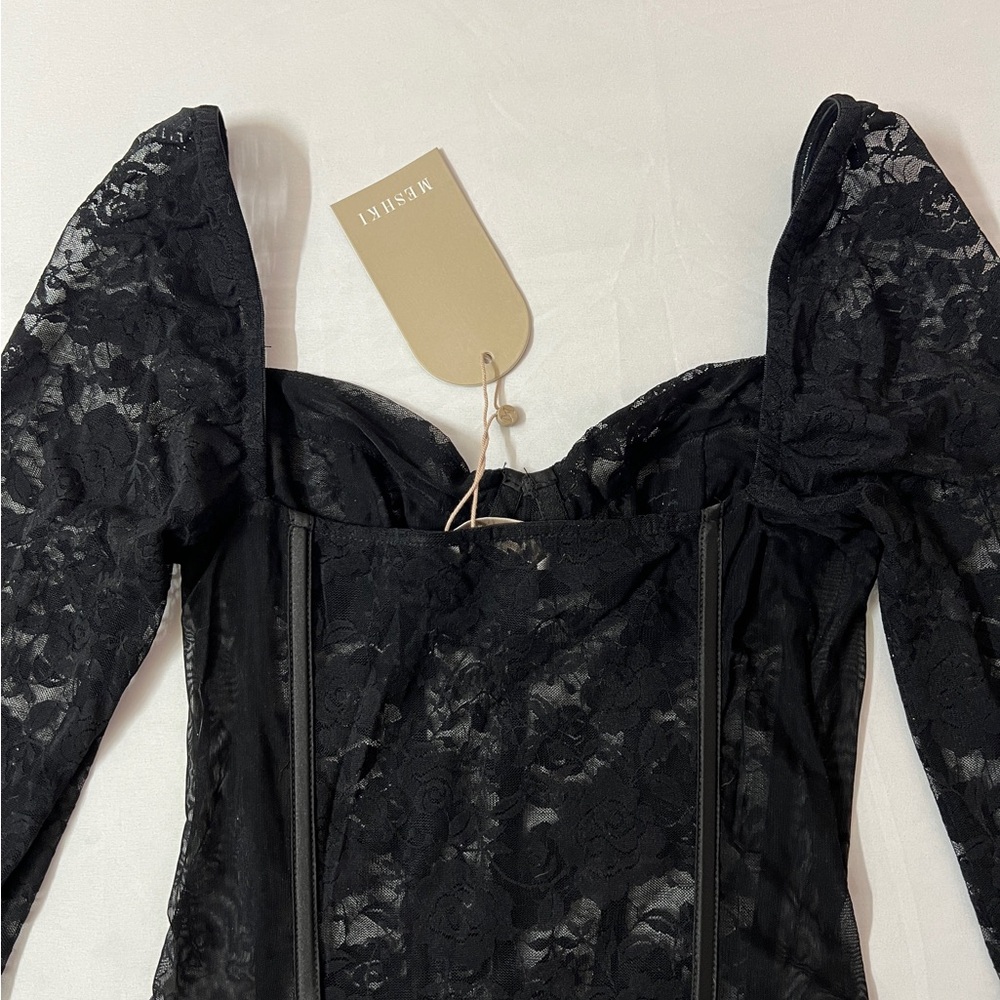 Meshki Cheryl Lace Corset Long Sleeve Cupped Bodysuit - Picture 2 of 4